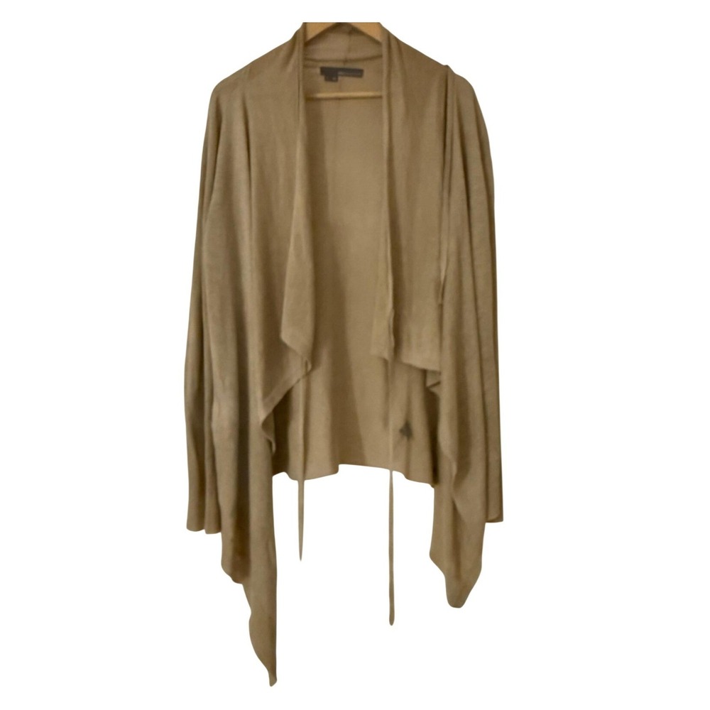 360 Sweater Womens Large Taupe Tan 100% Linen Draped Open‎ Front Cardigan L
